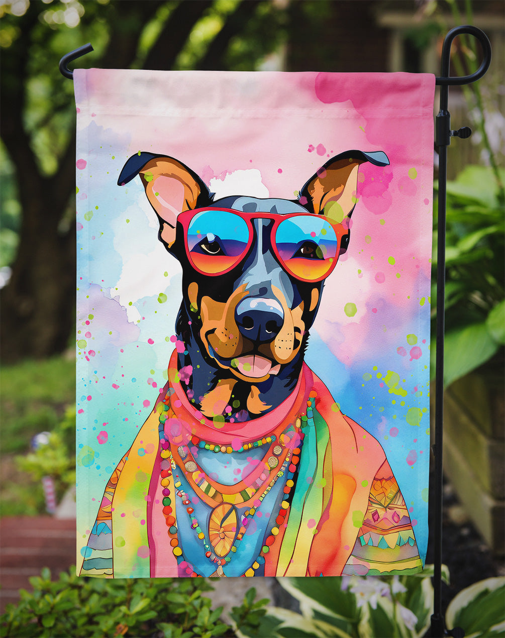 Doberman Pinscher Hippie Dawg Garden Flag
