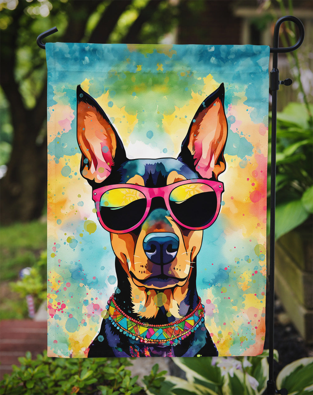 Doberman Pinscher Hippie Dawg Garden Flag