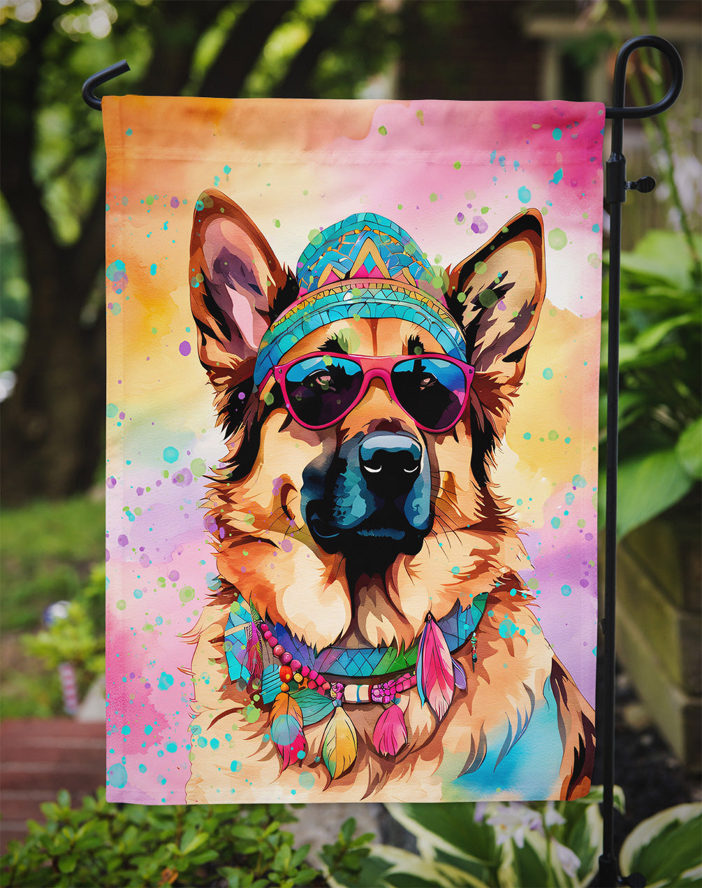 German Shepherd Hippie Dawg Garden Flag