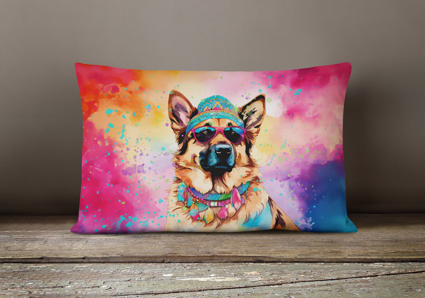 German Shepherd Hippie Dawg Throw Pillow