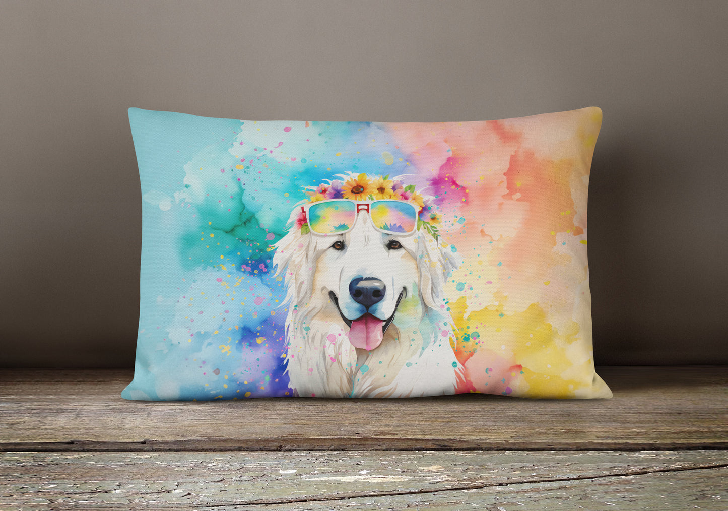 Great Pyrenees Hippie Dawg Throw Pillow