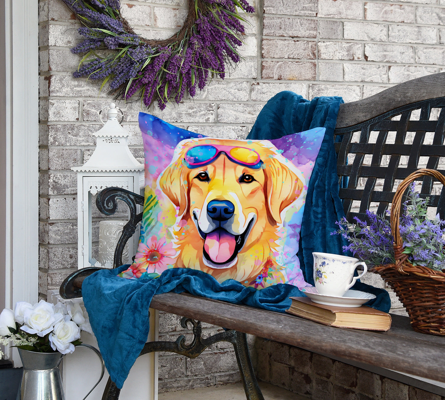 Yellow Labrador Hippie Dawg Throw Pillow