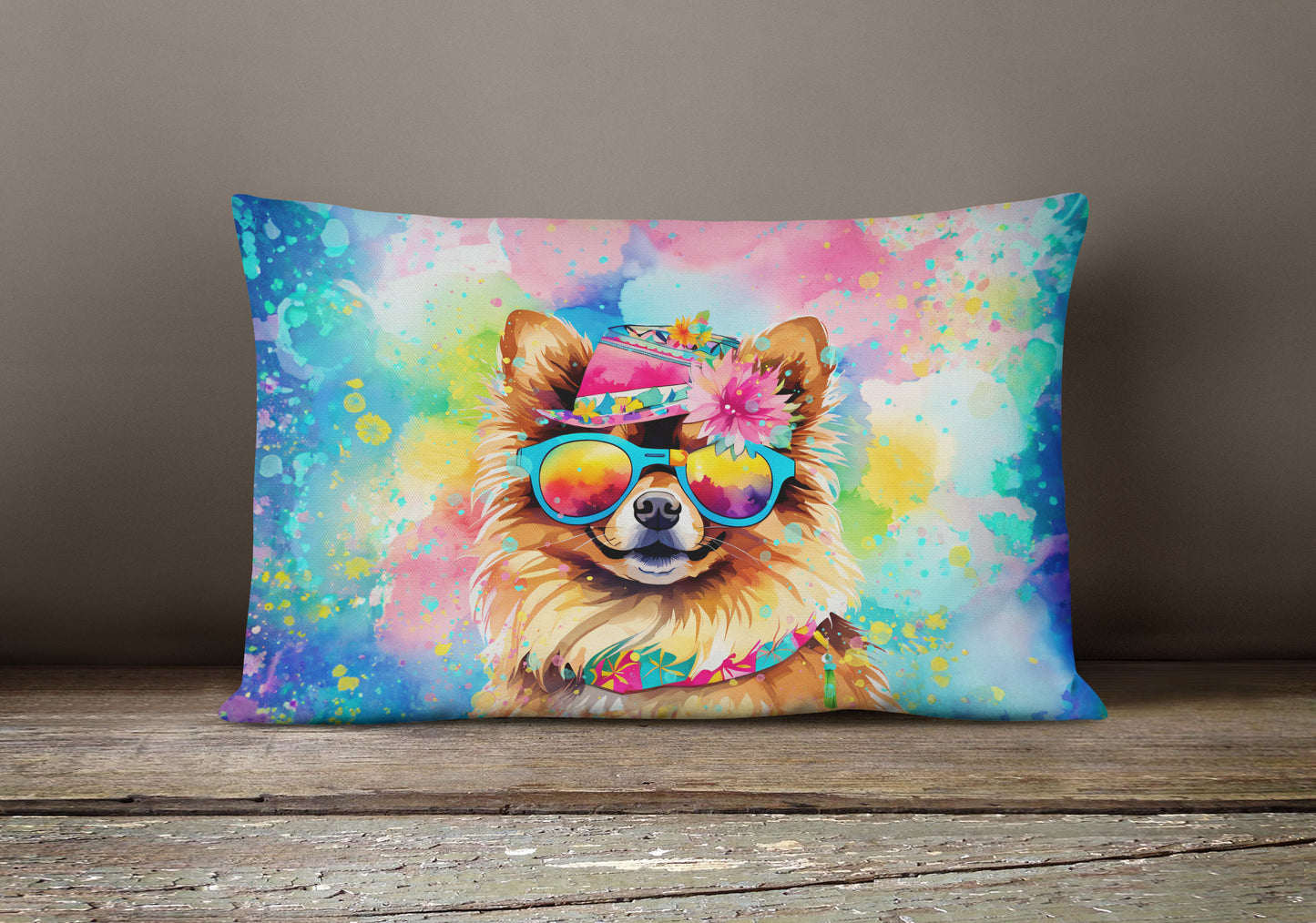 Pomeranian Hippie Dawg Throw Pillow