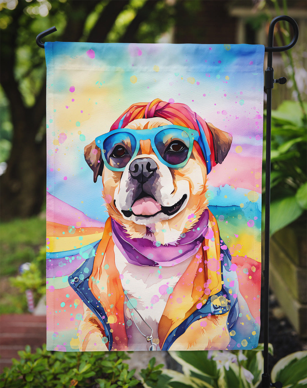 Pug Hippie Dawg Garden Flag