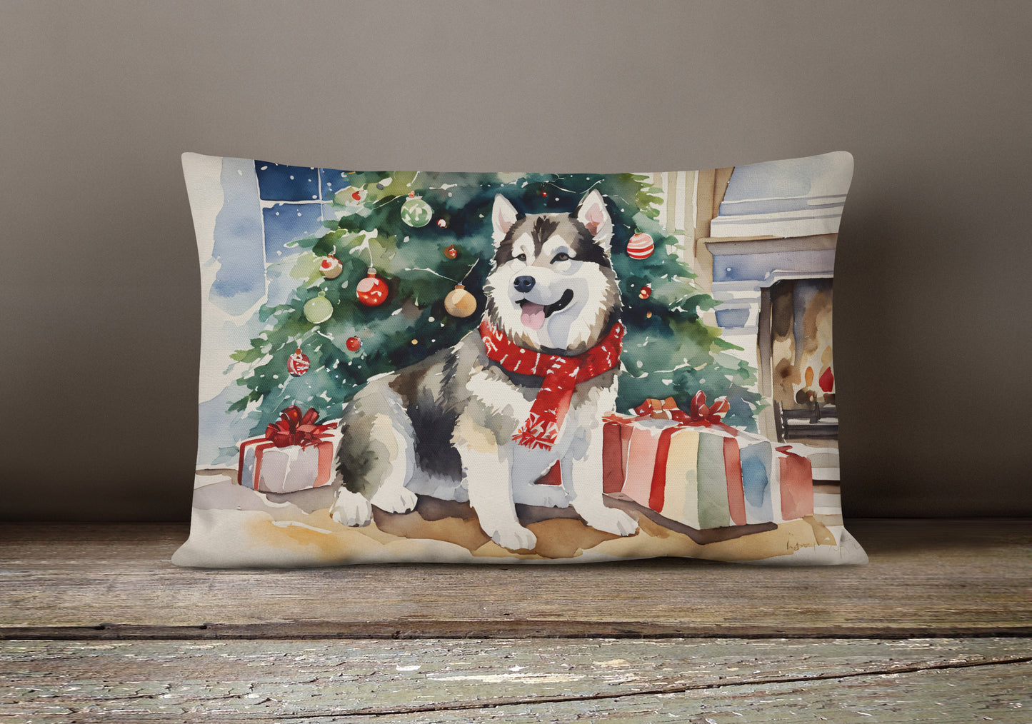 Alaskan Malamute Cozy Christmas Throw Pillow