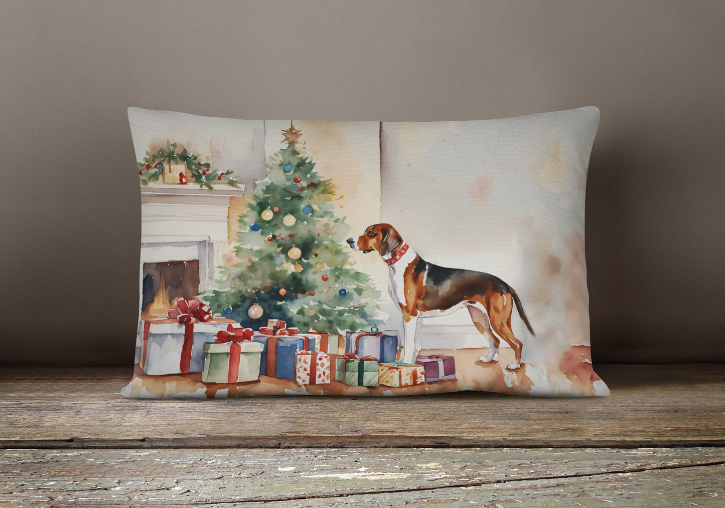 American English Coonhound Cozy Christmas Throw Pillow