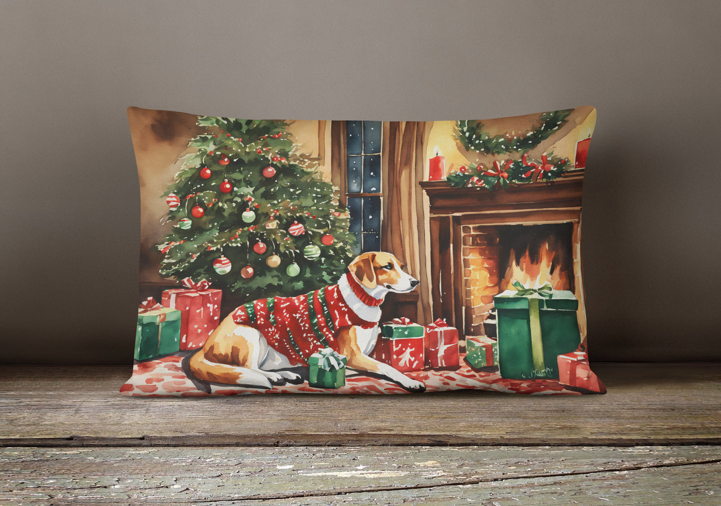 American Foxhound Cozy Christmas Throw Pillow