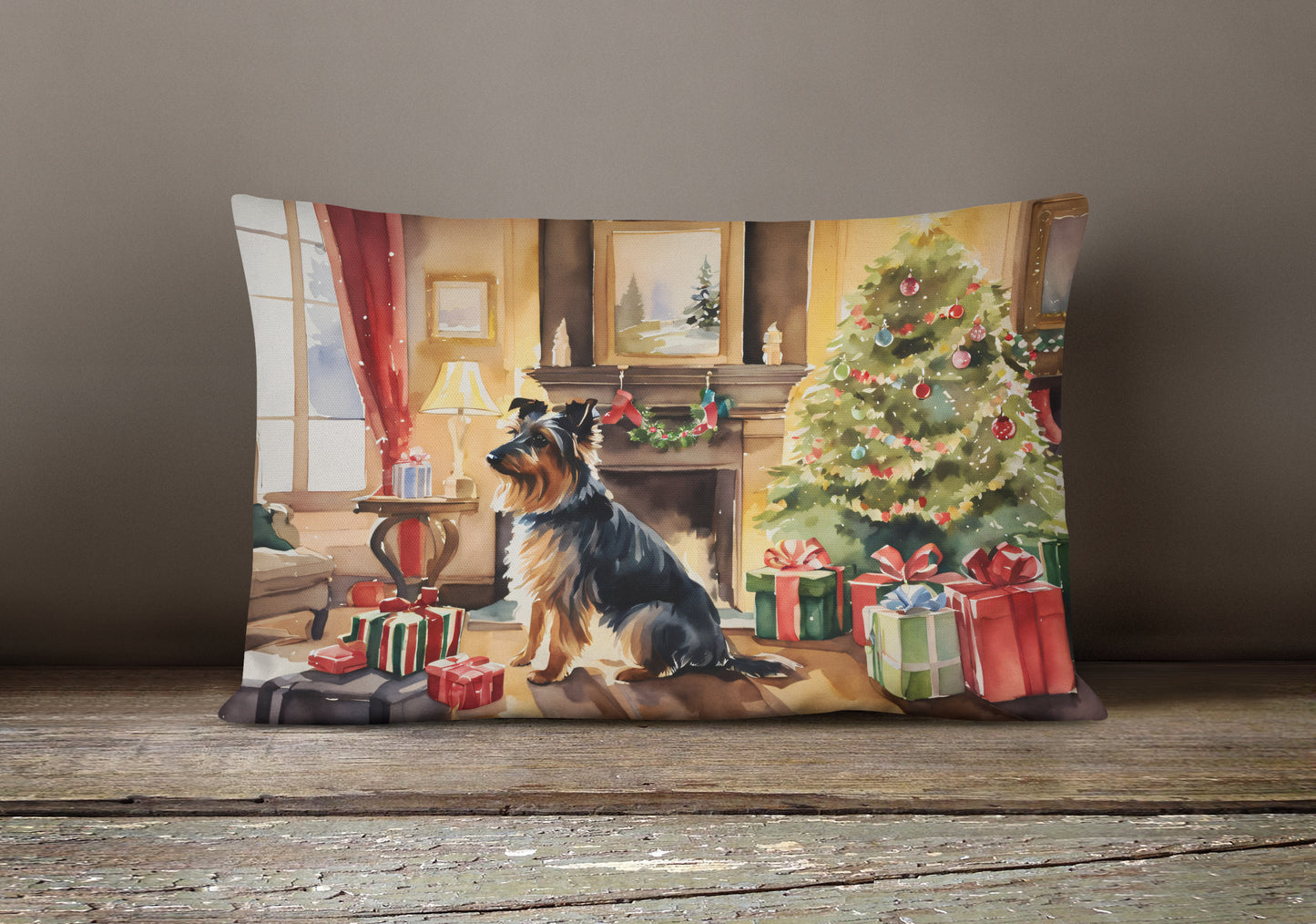 Australian Terrier Cozy Christmas Throw Pillow