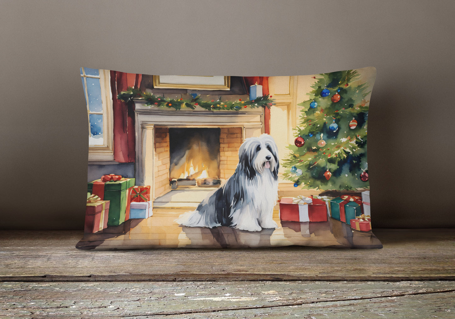 Bearded Collie Cozy Christmas Throw Pillow
