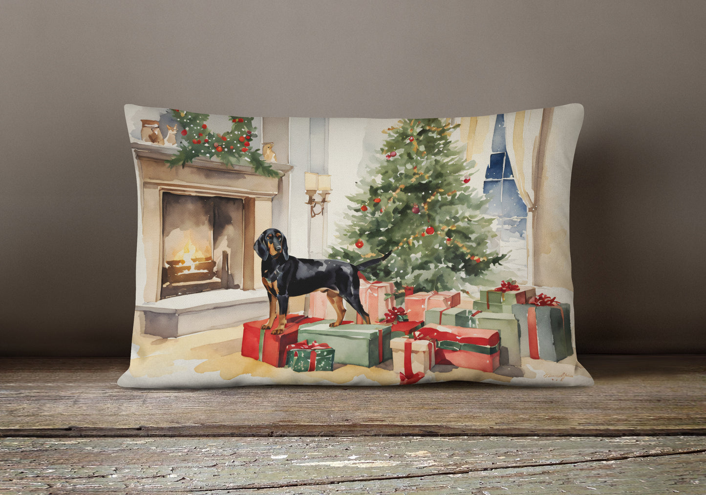 Black and Tan Coonhound Cozy Christmas Throw Pillow