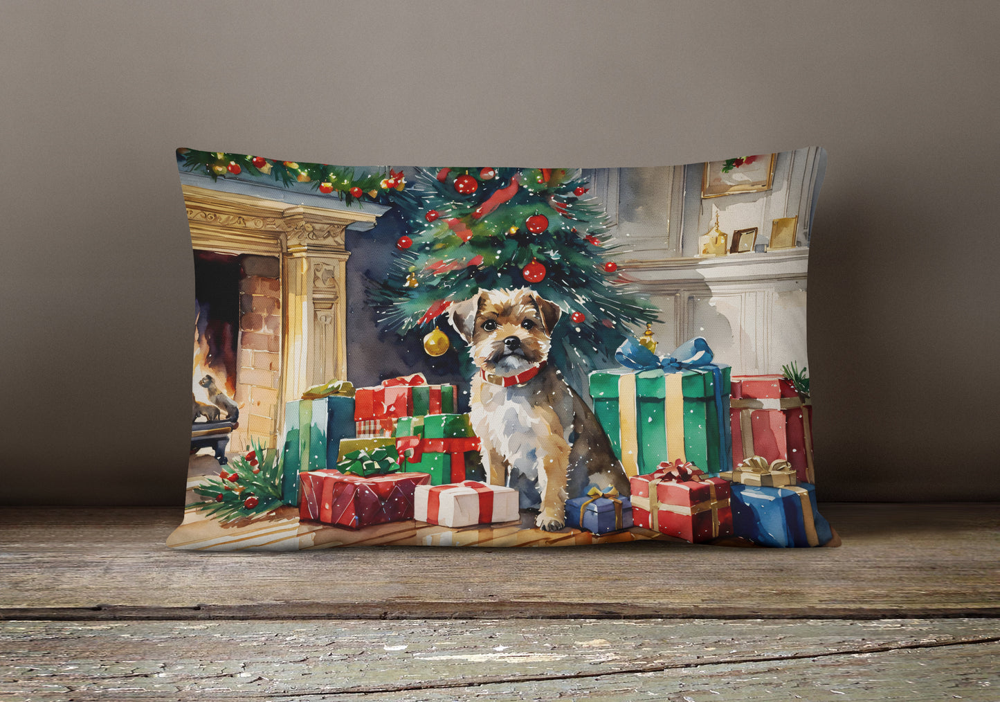 Border Terrier Cozy Christmas Throw Pillow