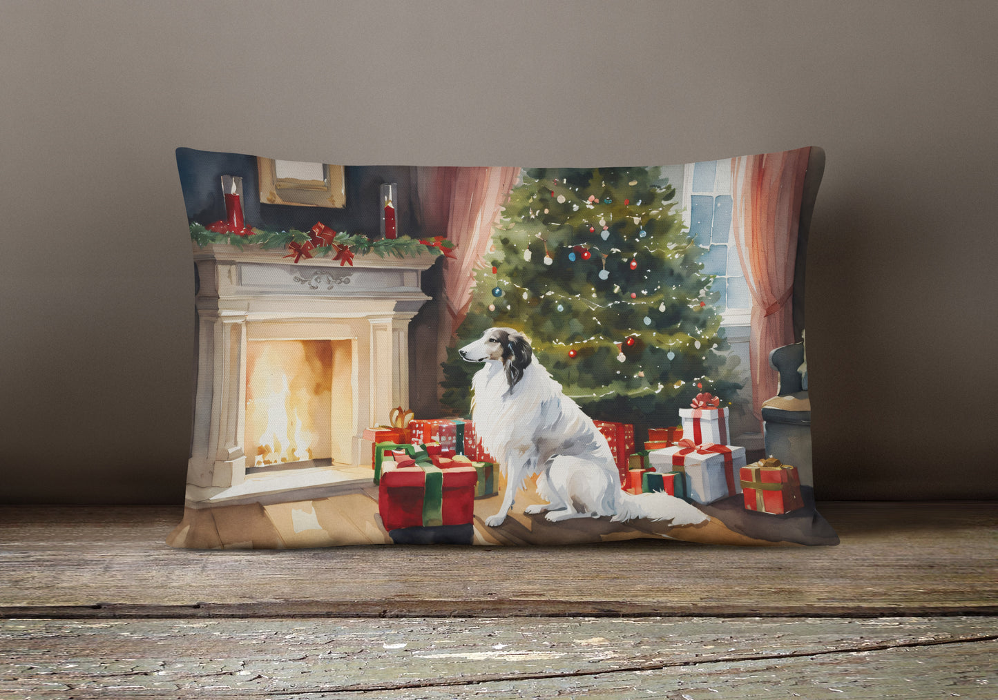 Borzoi Cozy Christmas Throw Pillow