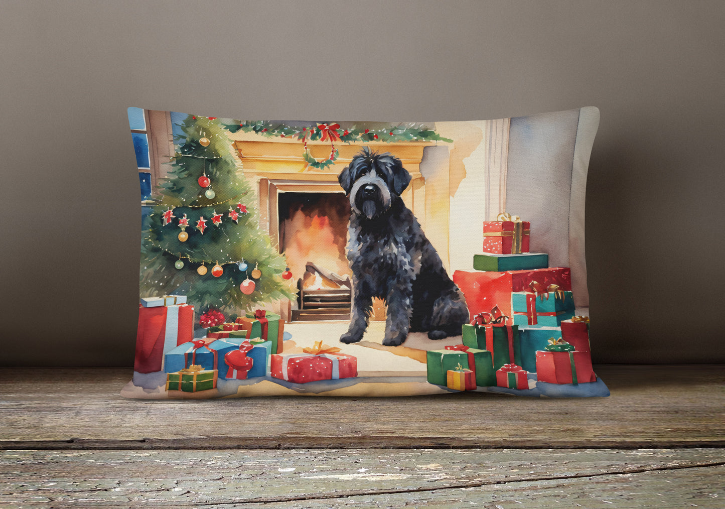 Bouvier des Flandres Cozy Christmas Throw Pillow