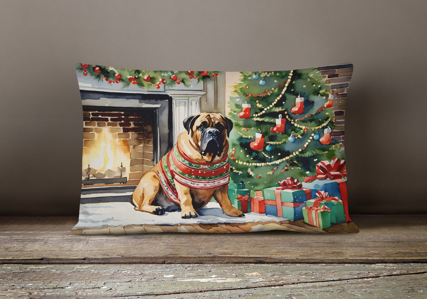 Bullmastiff Cozy Christmas Throw Pillow
