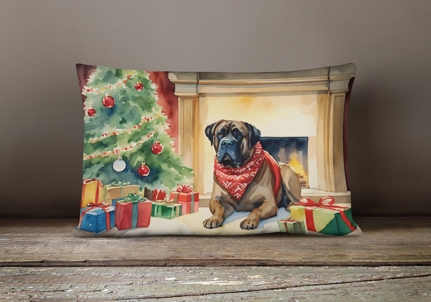 Bullmastiff Cozy Christmas Throw Pillow