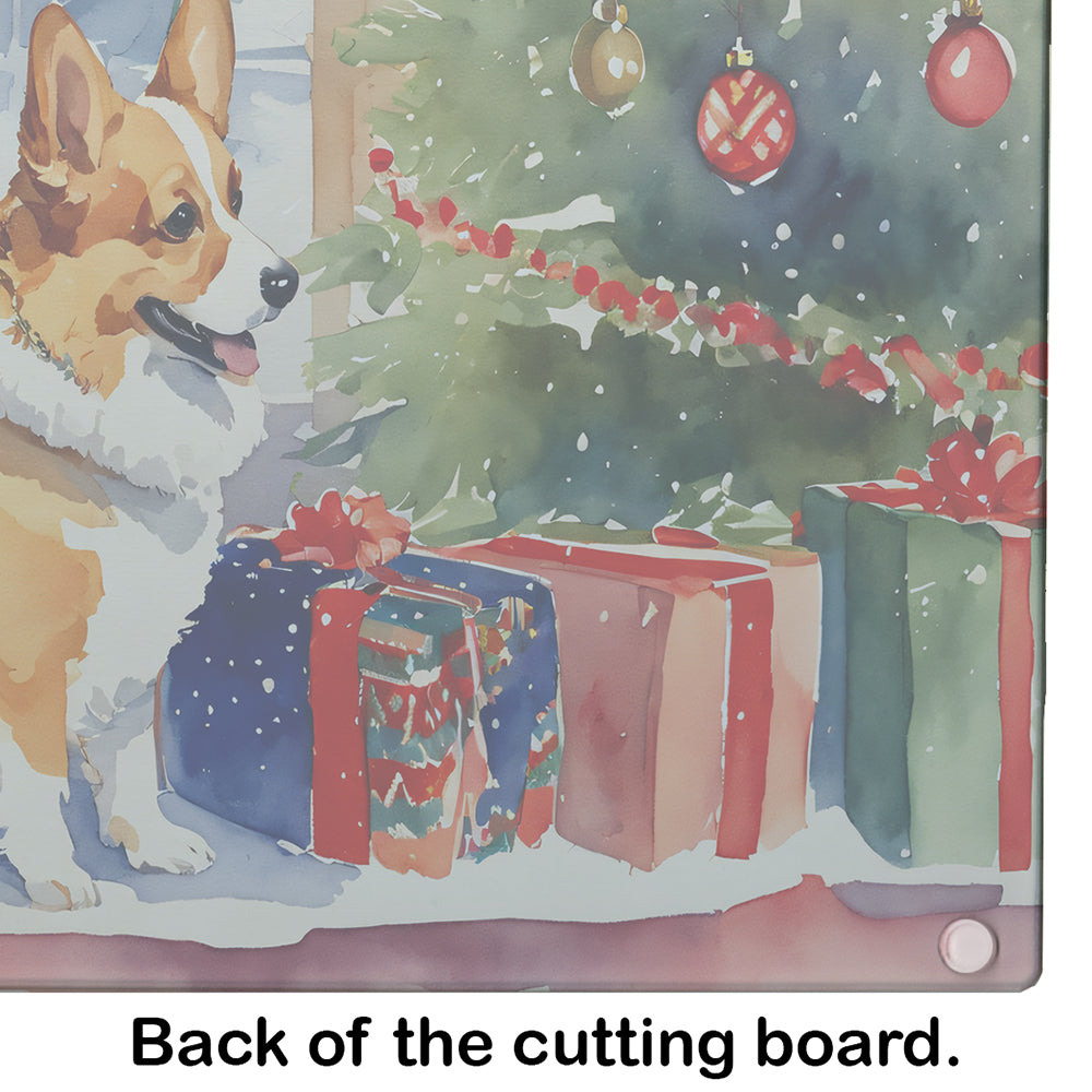 Corgi Cozy Christmas Glass Cutting Board