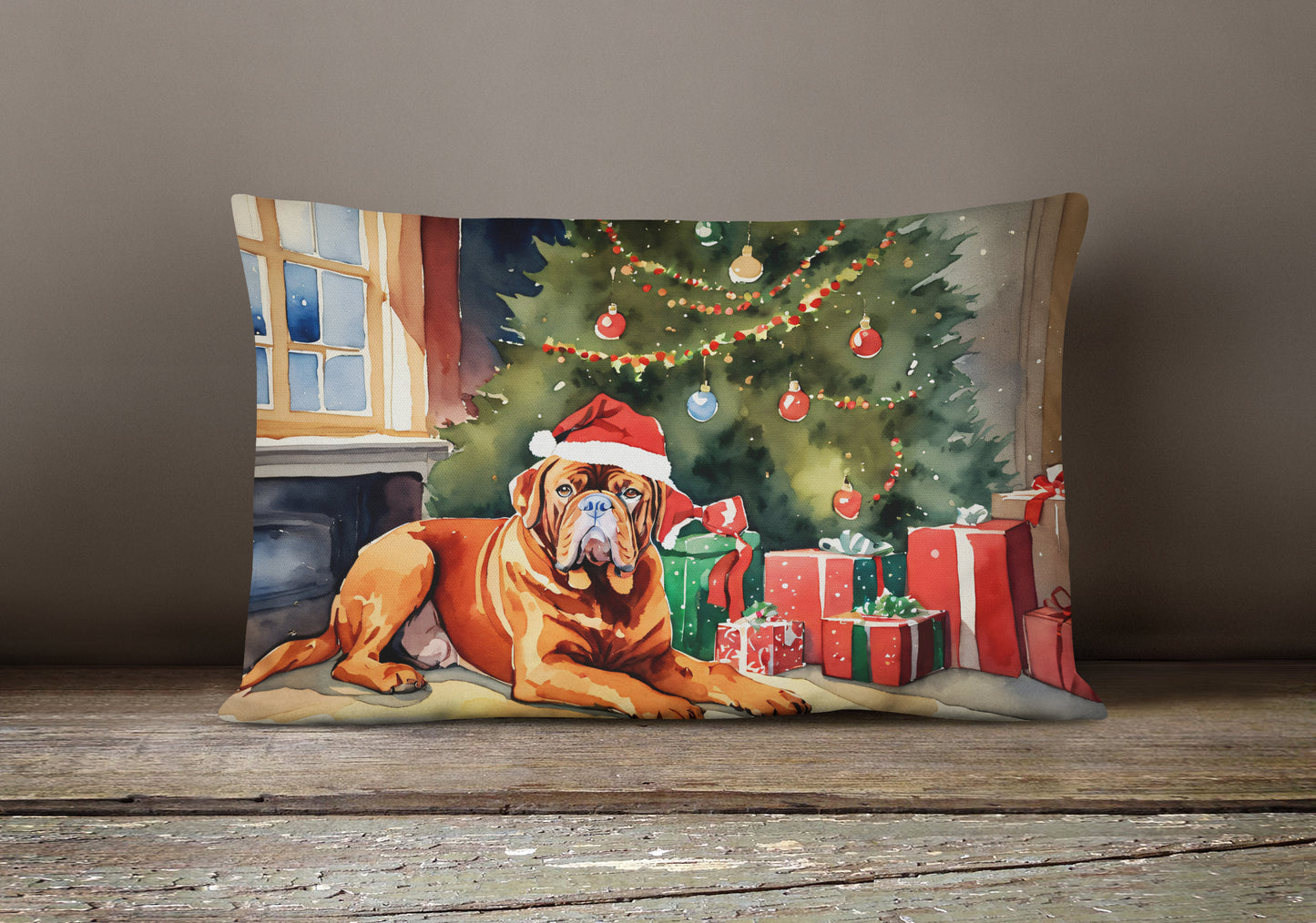 Dogue de Bordeaux Cozy Christmas Throw Pillow