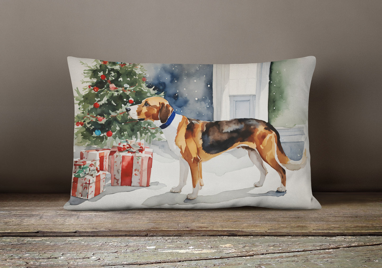 English Foxhound Cozy Christmas Throw Pillow