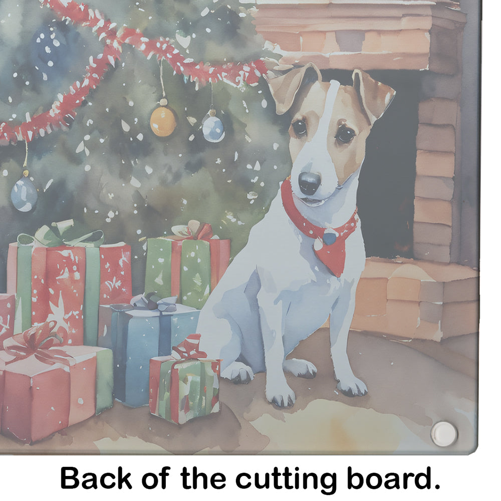Jack Russell Terrier Cozy Christmas Glass Cutting Board
