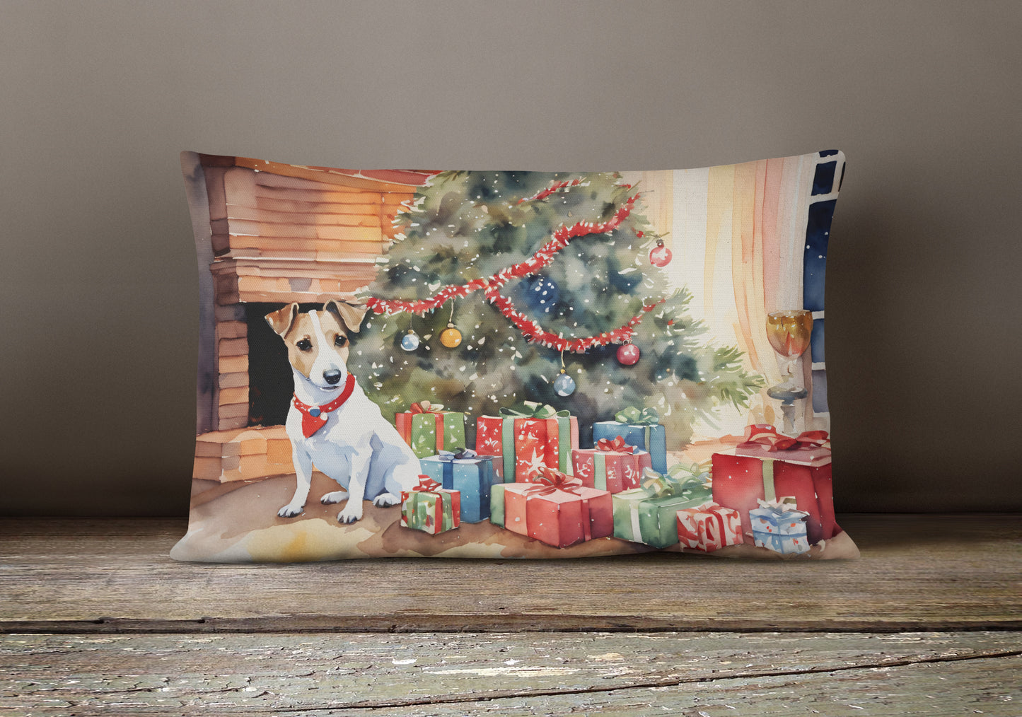Jack Russell Terrier Cozy Christmas Throw Pillow