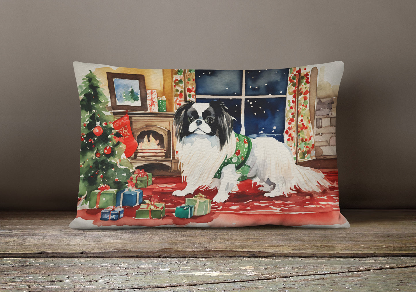 Japanese Chin Cozy Christmas Throw Pillow