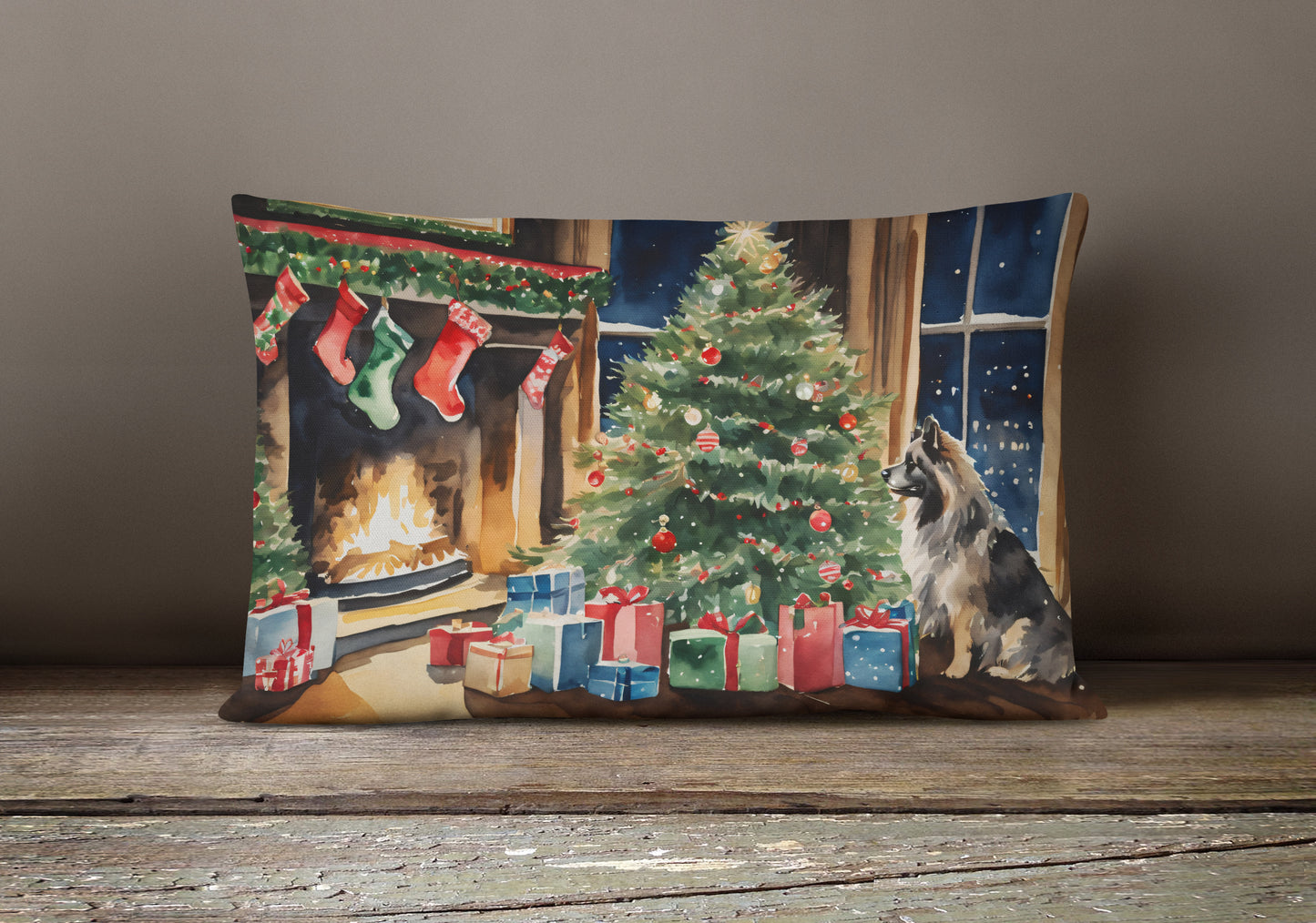 Keeshond Cozy Christmas Throw Pillow