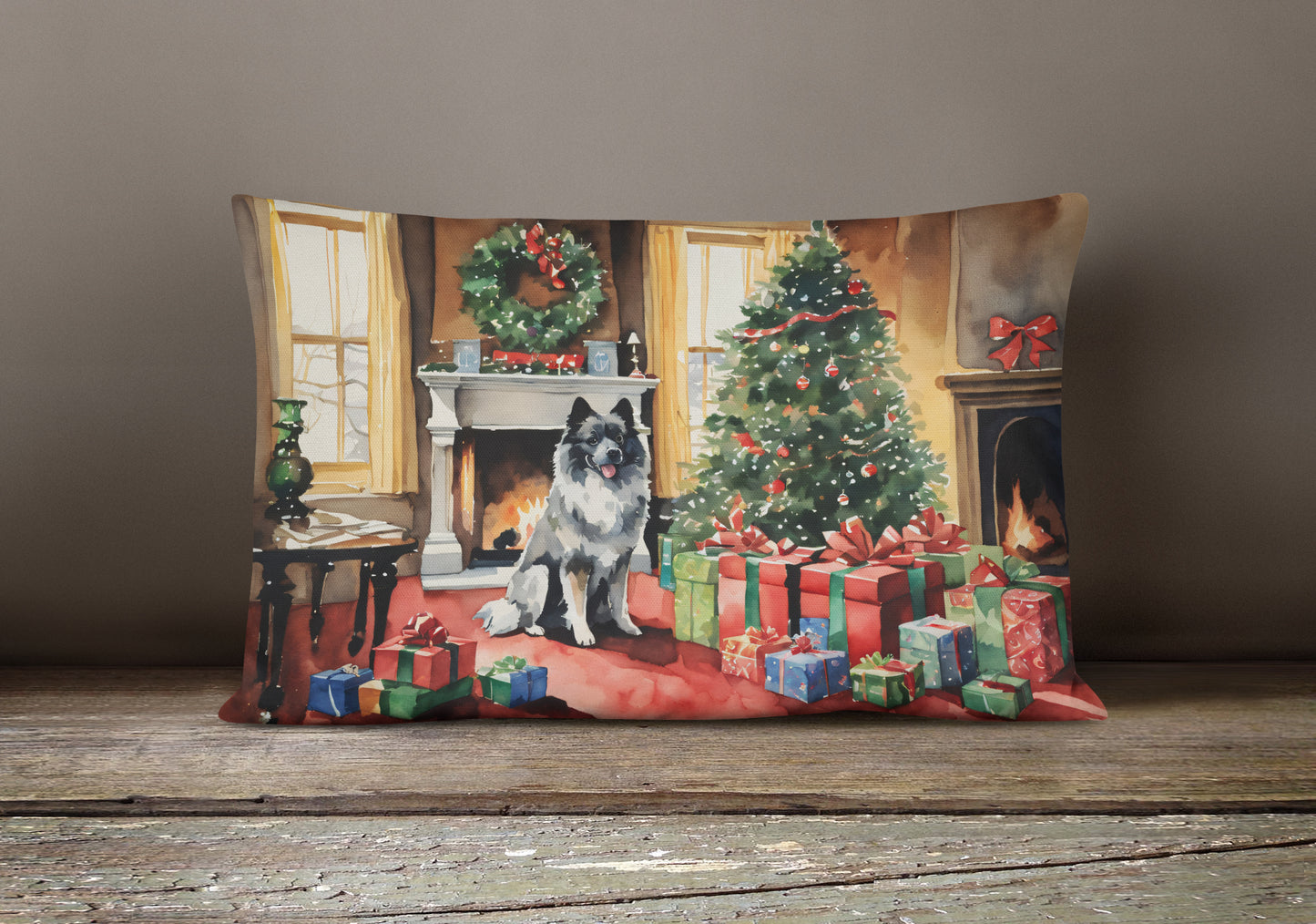 Keeshond Cozy Christmas Throw Pillow