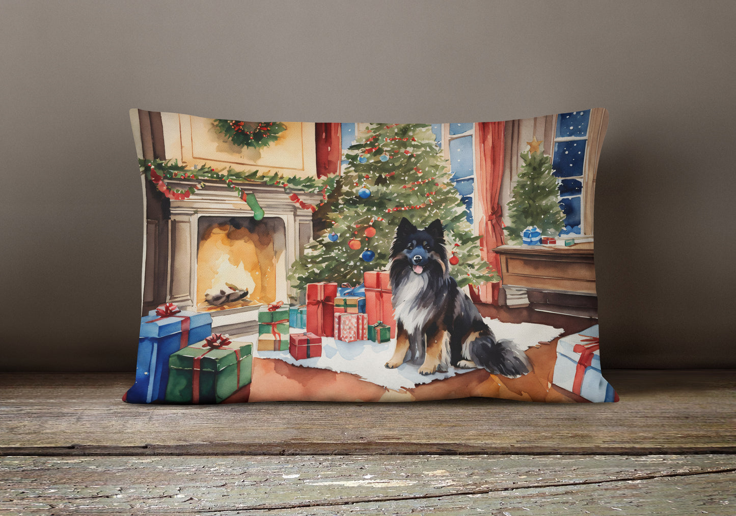 Keeshond Cozy Christmas Throw Pillow