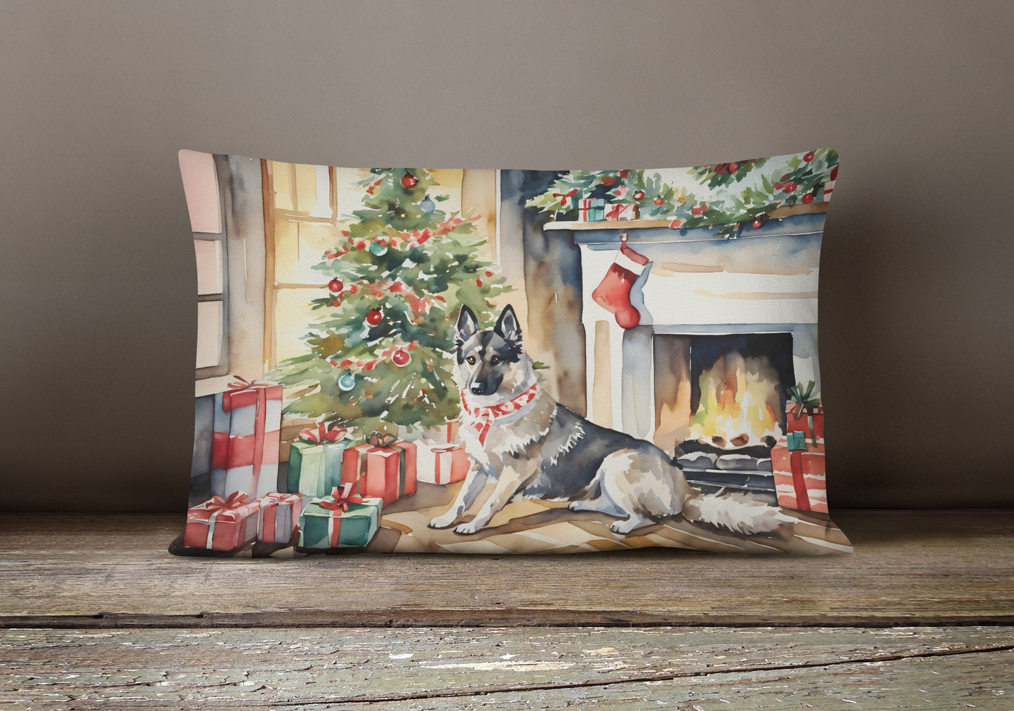 Norwegian Elkhound Cozy Christmas Throw Pillow
