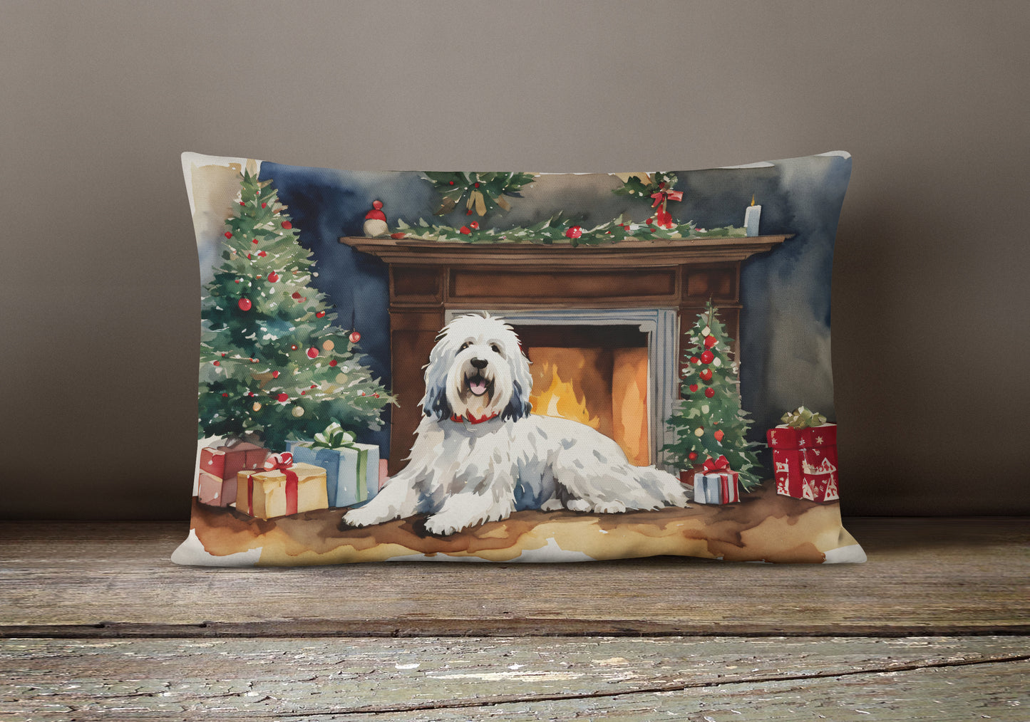 Old English Sheepdog Cozy Christmas Throw Pillow