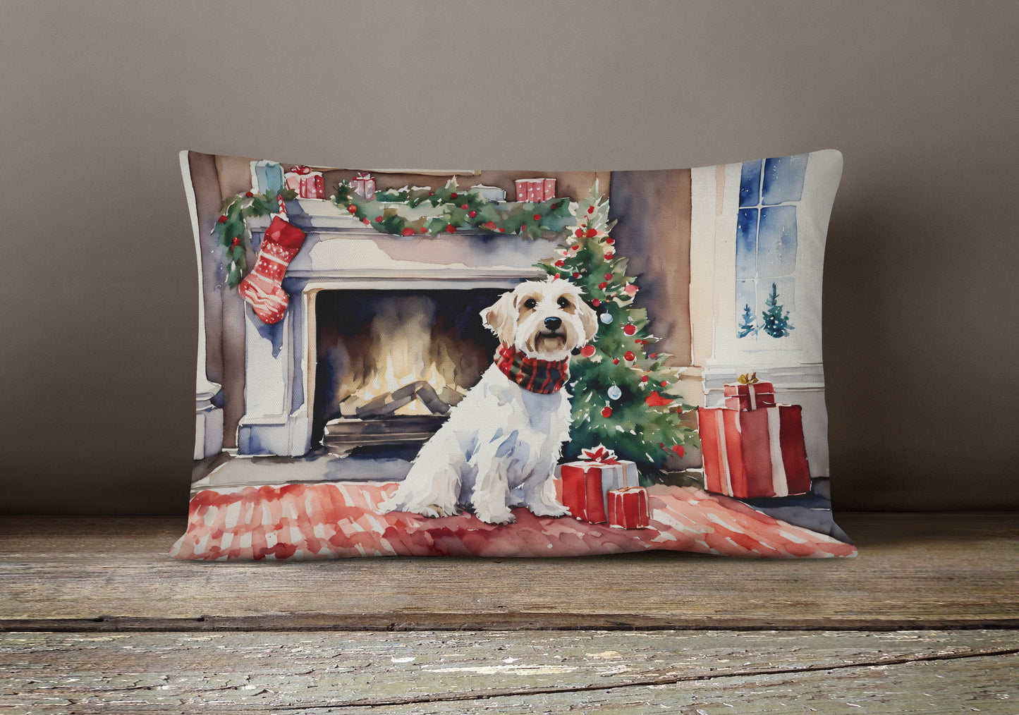 Sealyham Terrier Cozy Christmas Throw Pillow