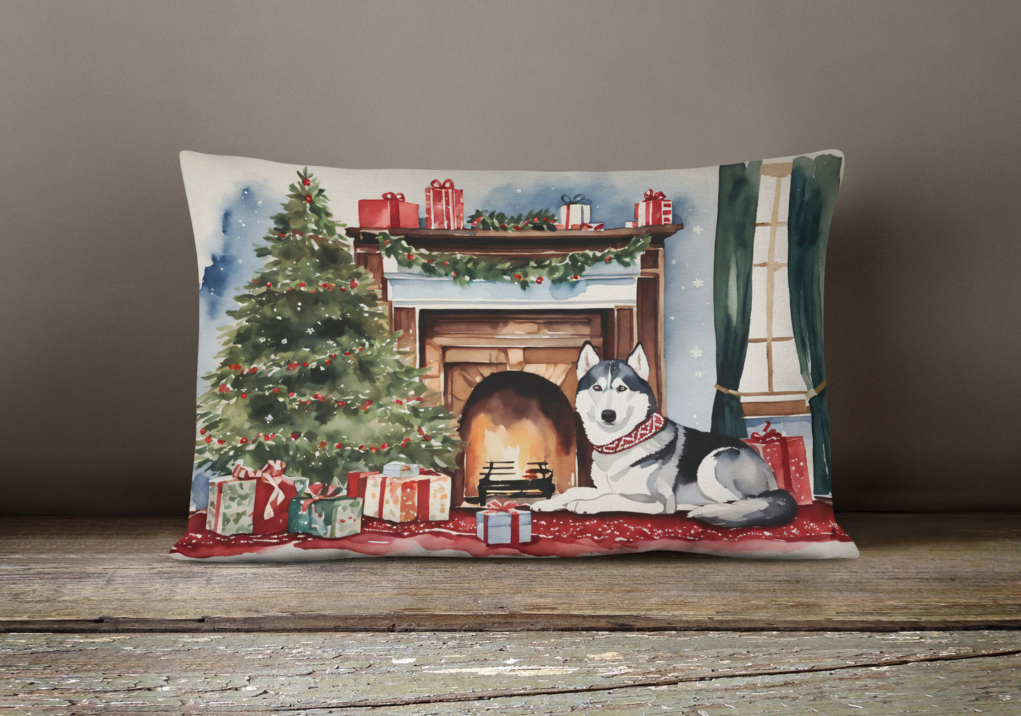 Siberian Husky Cozy Christmas Throw Pillow