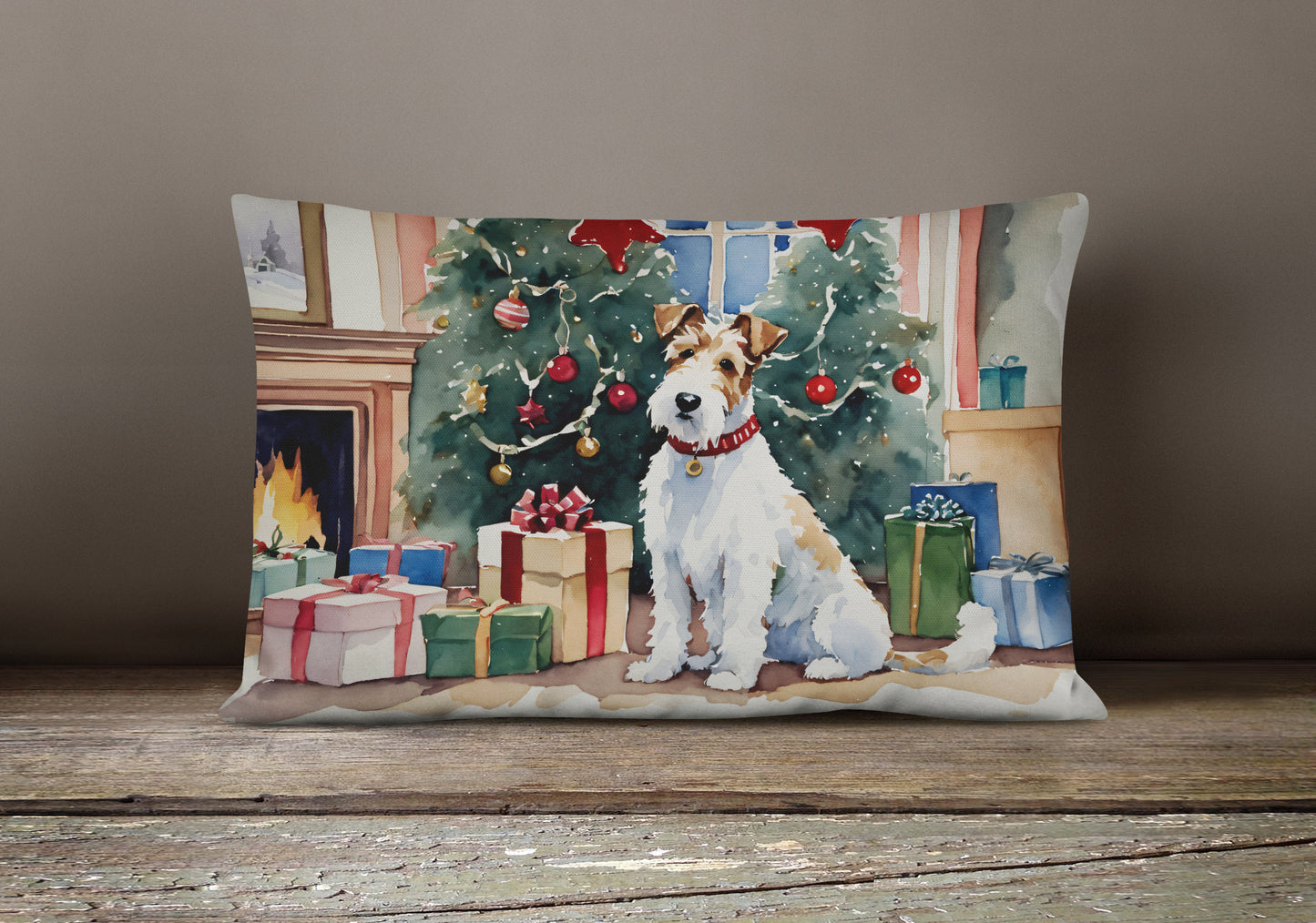 Fox Terrier Cozy Christmas Throw Pillow
