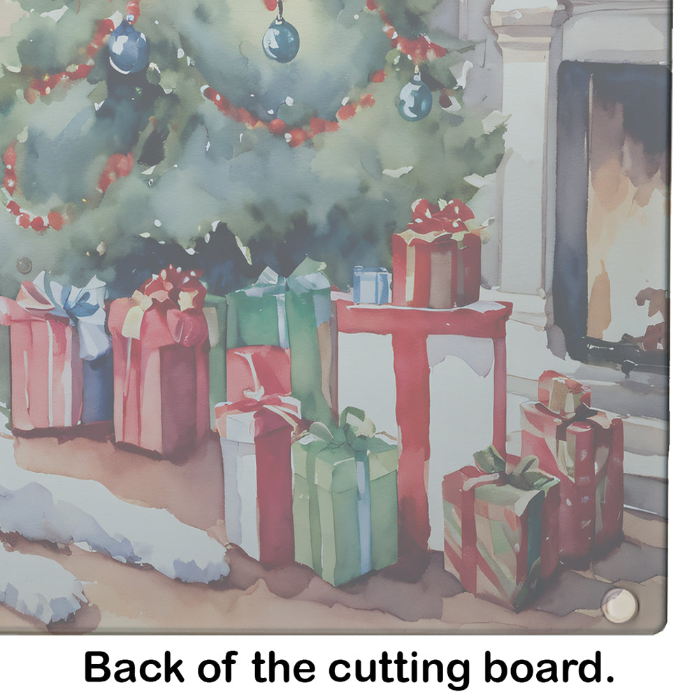 Fox Terrier Cozy Christmas Glass Cutting Board