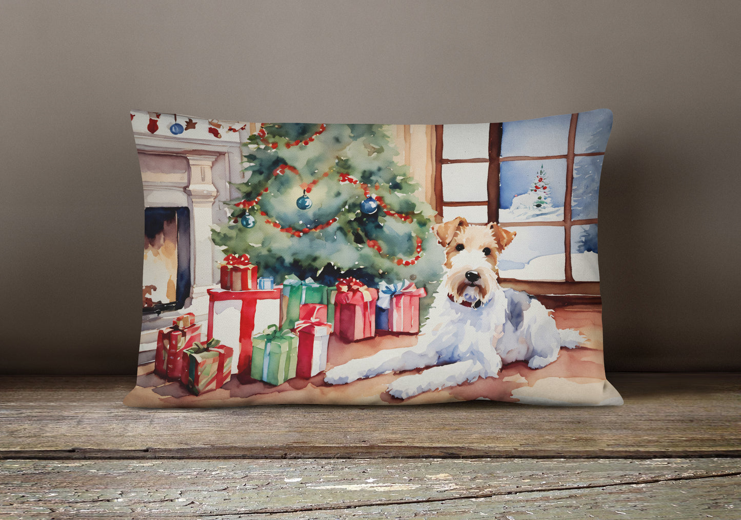 Fox Terrier Cozy Christmas Throw Pillow