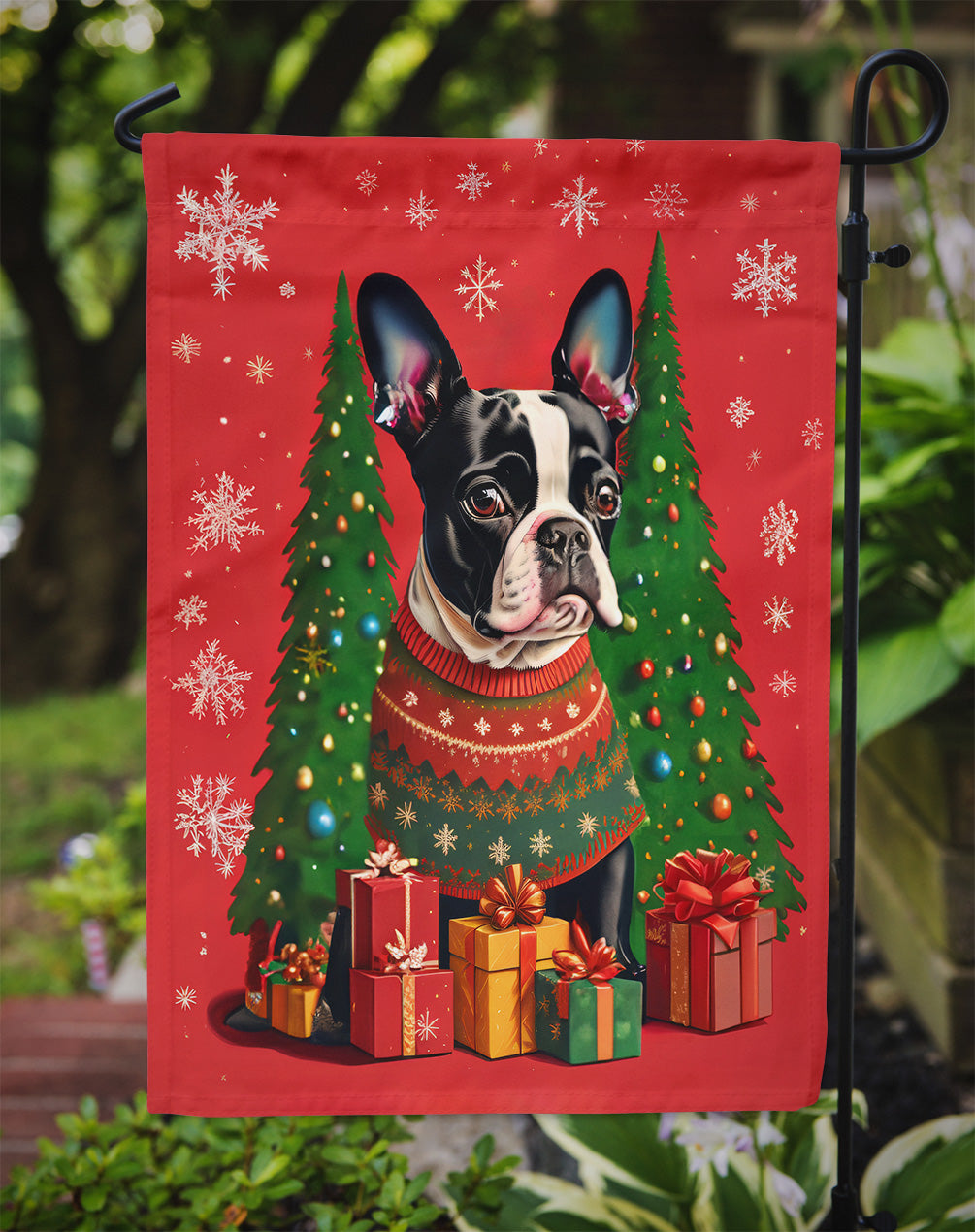 Boston Terrier Holiday Christmas Garden Flag