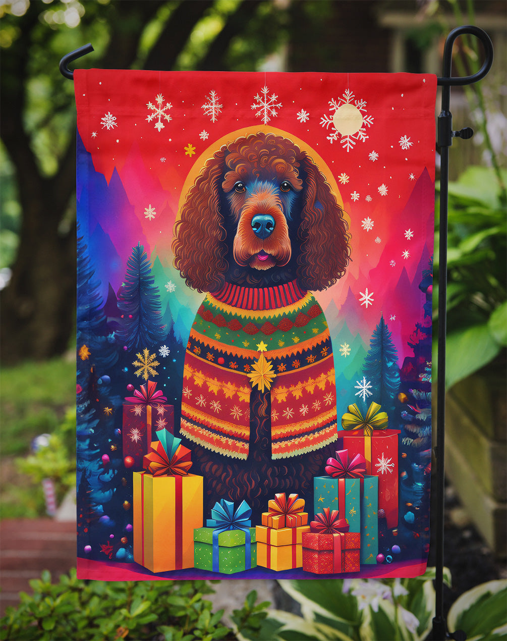 Irish Water Spaniel Holiday Christmas Garden Flag