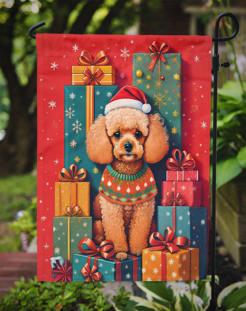 Poodle Holiday Christmas Garden Flag