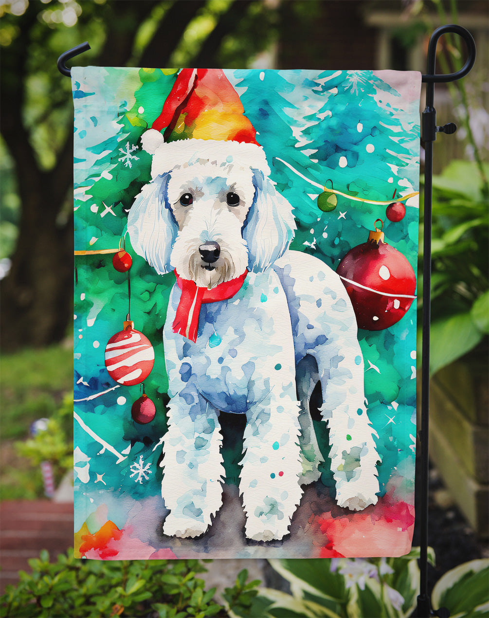 Bedlington Terrier Christmas Garden Flag