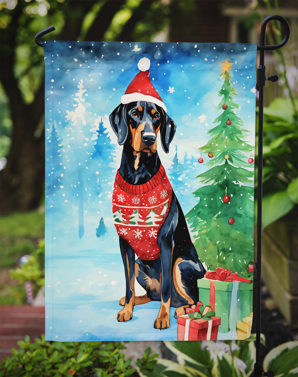 Black and Tan Coonhound Christmas Garden Flag