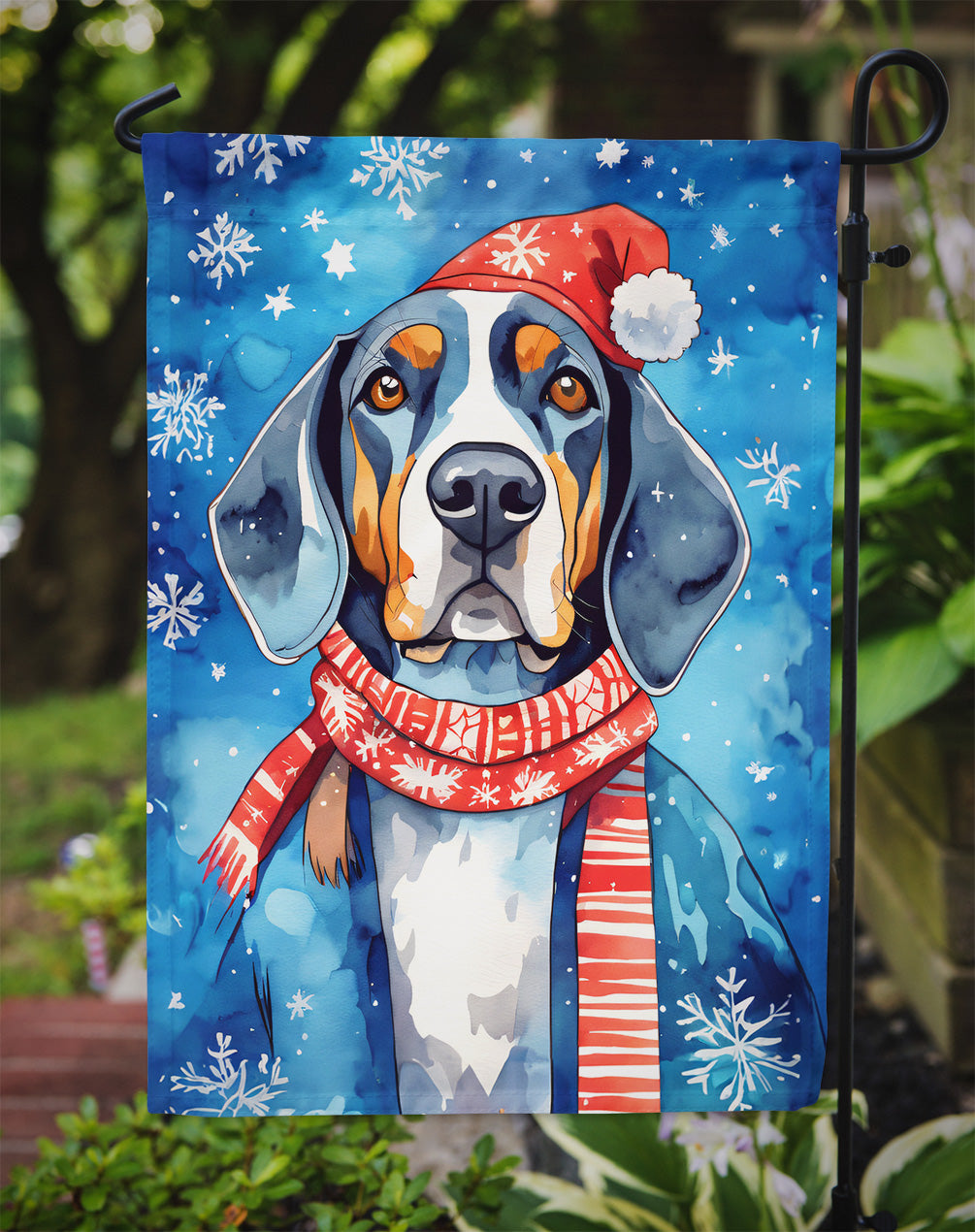 Black and Tan Coonhound Christmas Garden Flag