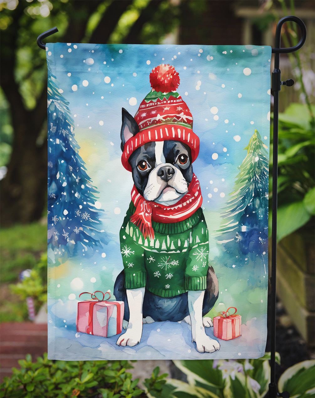 Boston Terrier Christmas Garden Flag