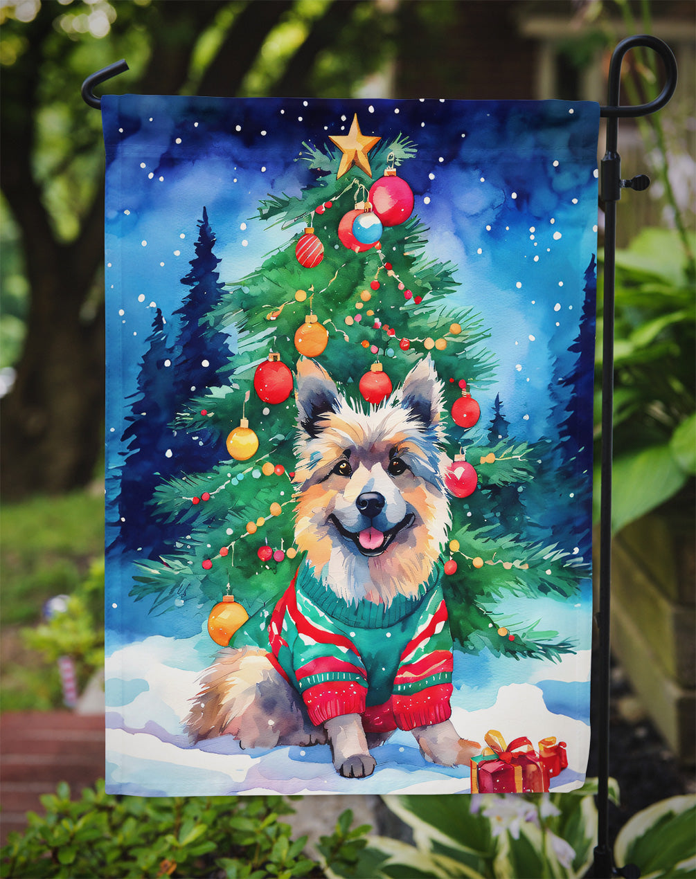 Keeshond Christmas Garden Flag