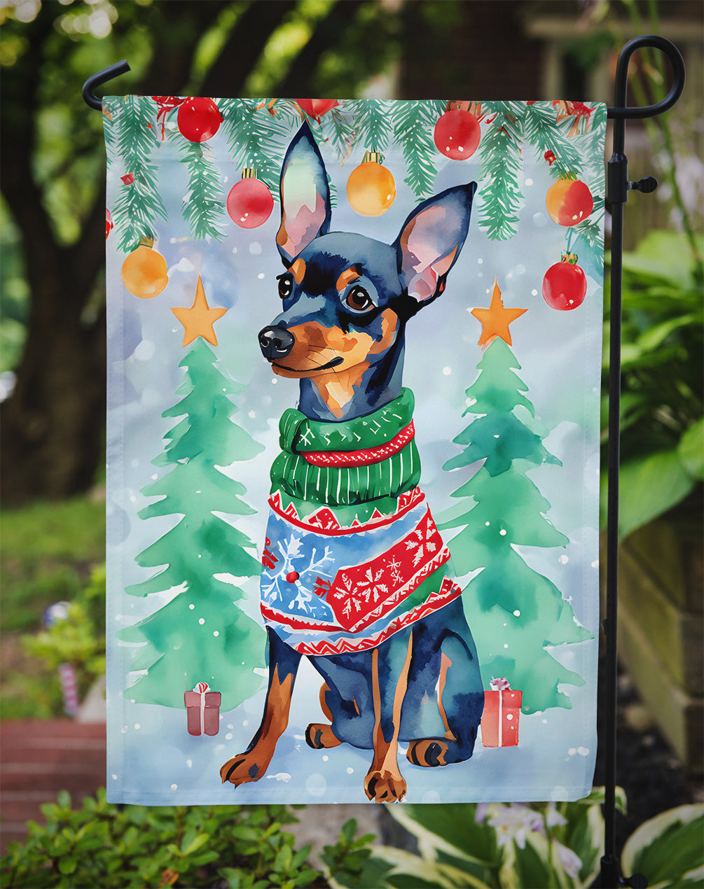 Miniature Pinscher Christmas Garden Flag