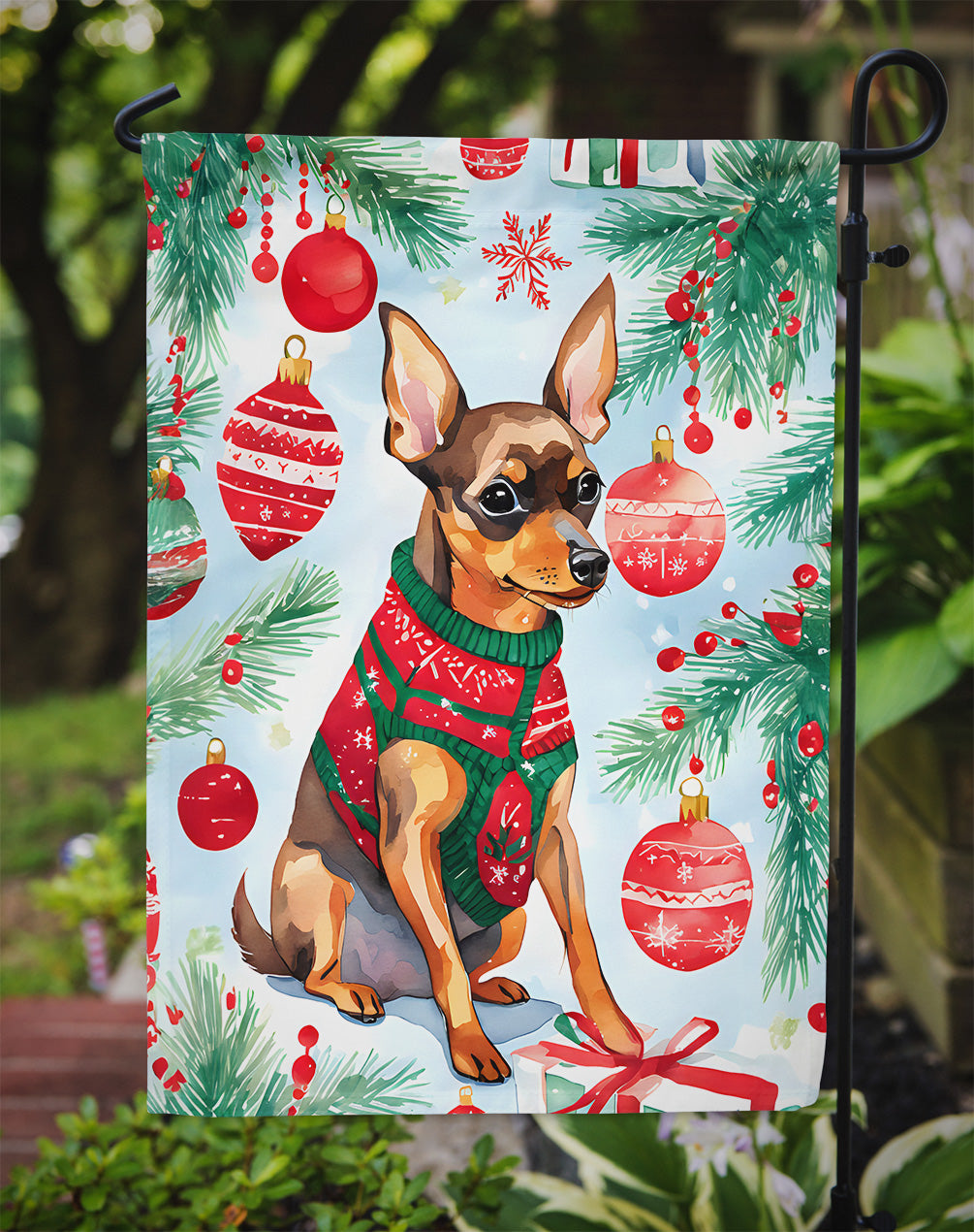 Miniature Pinscher Christmas Garden Flag