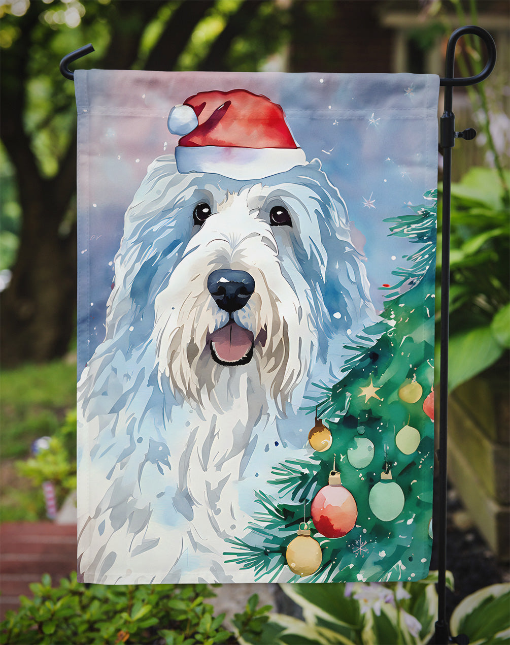 Old English Sheepdog Christmas Garden Flag