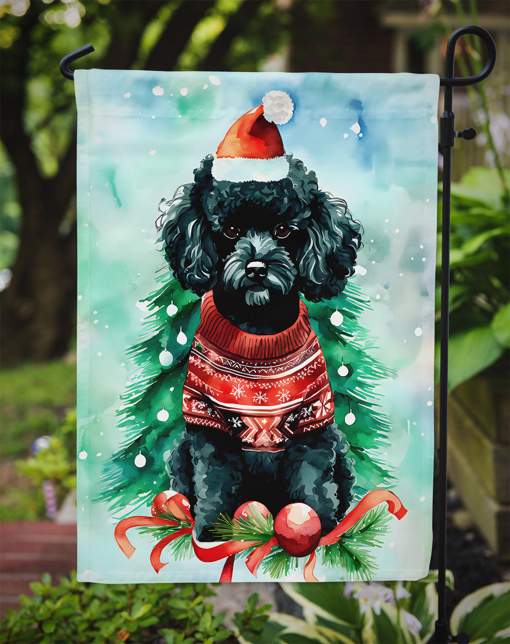 Poodle Christmas Garden Flag