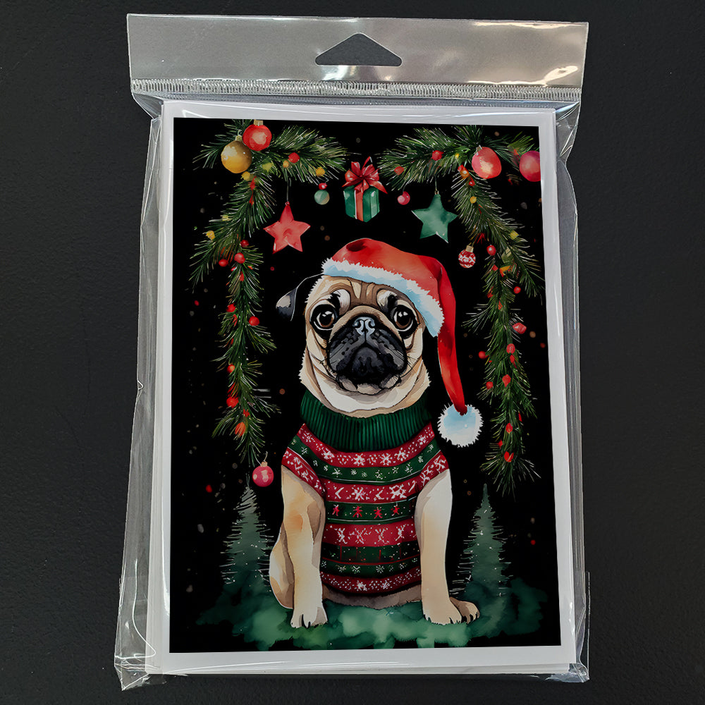 Pug Christmas Greeting Cards Pack of 8