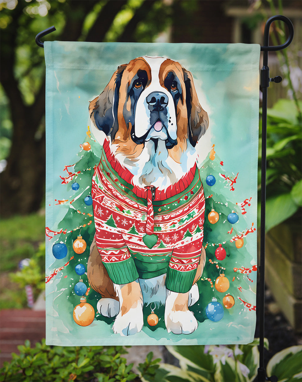 Saint Bernard Christmas Garden Flag
