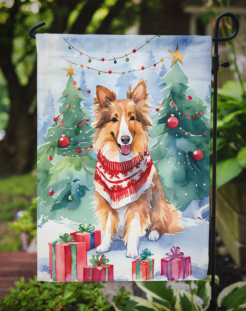 Sheltie Christmas Garden Flag